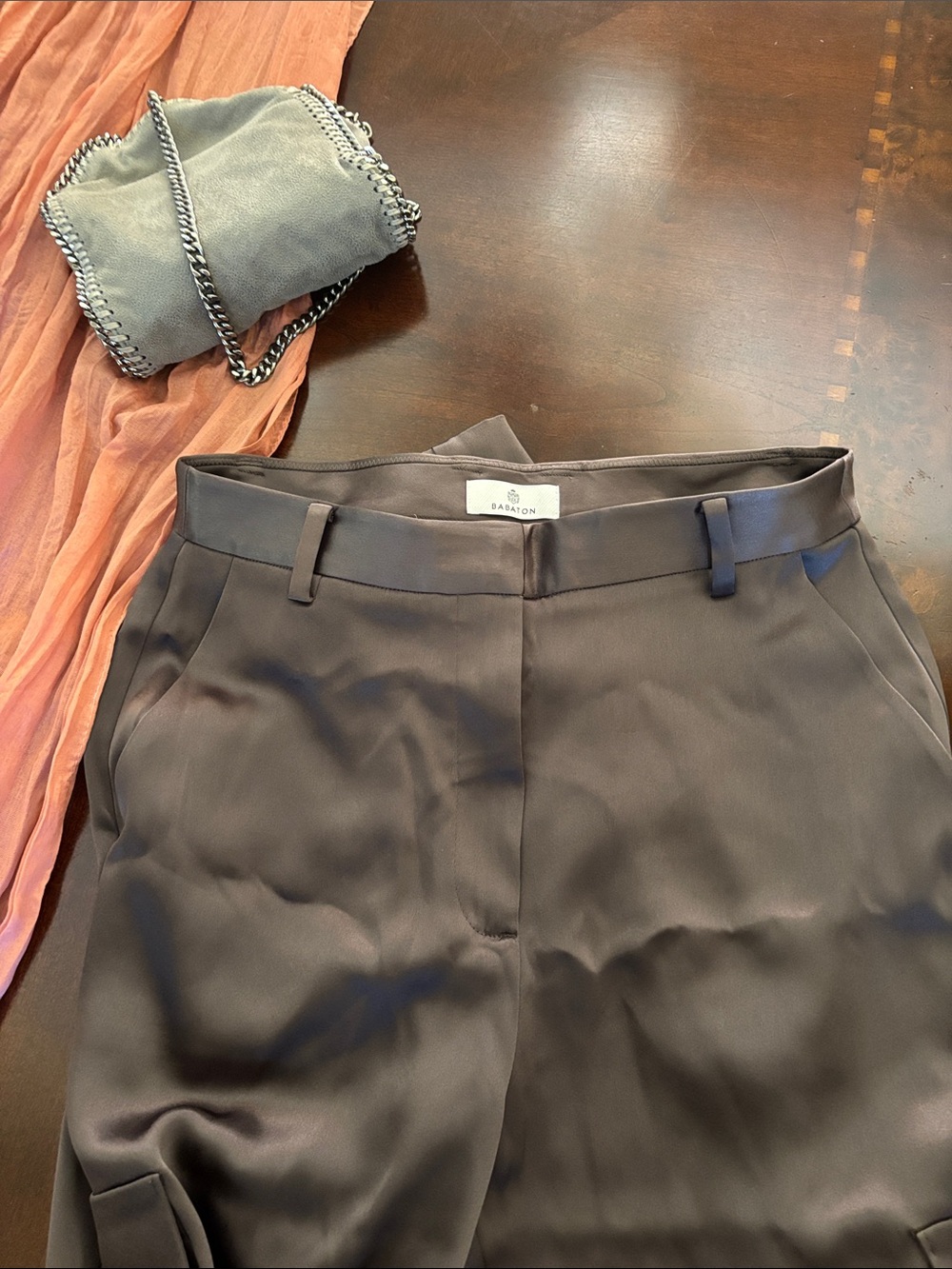 Babaton Satin High-Waist Trousers in Charcoal